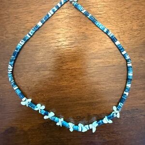 Denim blue surfers necklace. Heishi/Puka style